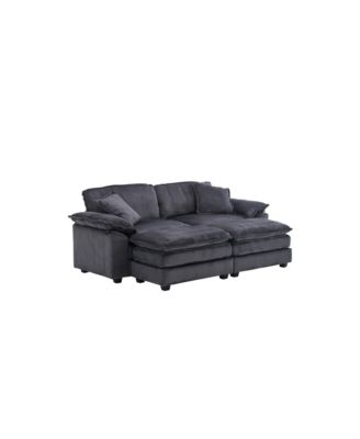 Corduroy 2-Seat Sofa w/ Pillows & Ottomans