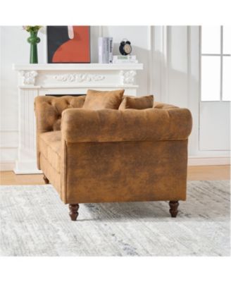 66" Chesterfield Tech Fabric Sofa, Mid Century Modern Couch, Brown