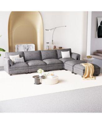  141.5" U-Shaped Sofa Couch with Ottoman & Pockets