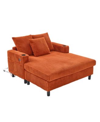  Corduroy Oversized Recliner Sofa w/ USB, LED, Cup Holder