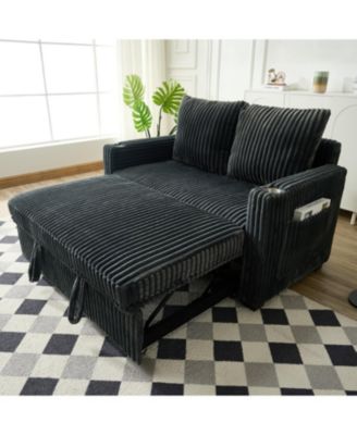 Sleeper Sofa Couch Pull Out Bed Corduroy Convertible Loveseat Gray