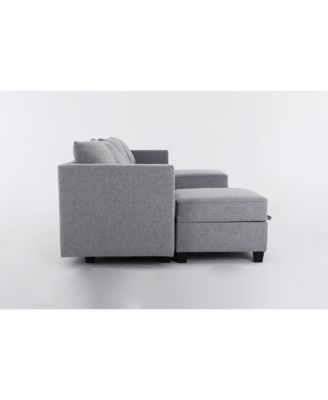 Small Sectional Sofa Couch with Convertible Chaise Ottoman - Light Grey