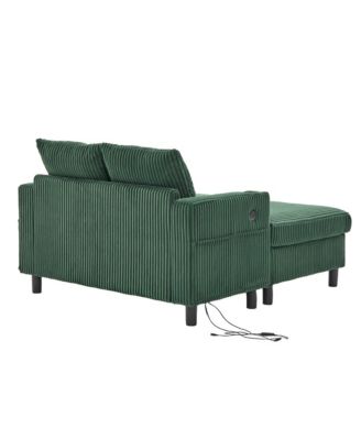 Corduroy Oversized Recliner Sofa w/ USB, LED, Cup Holder