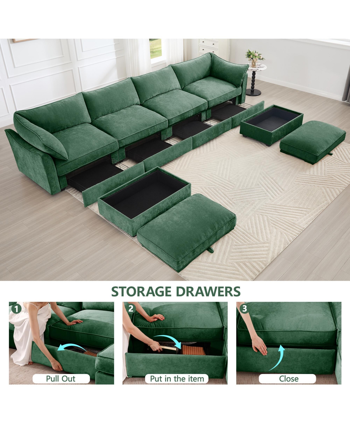 Streamdale Furniture U Shape Sectional Sofa with Ottomans & Storage