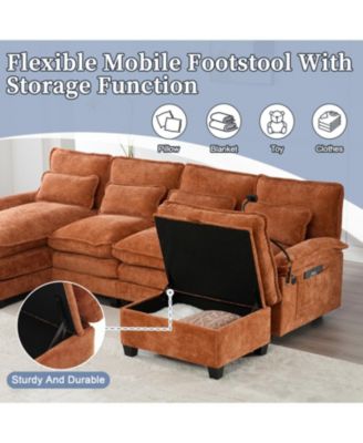 106" U-Shape Sectional Sofa Cloud Couch, Chenille, Ottoman & Pillows