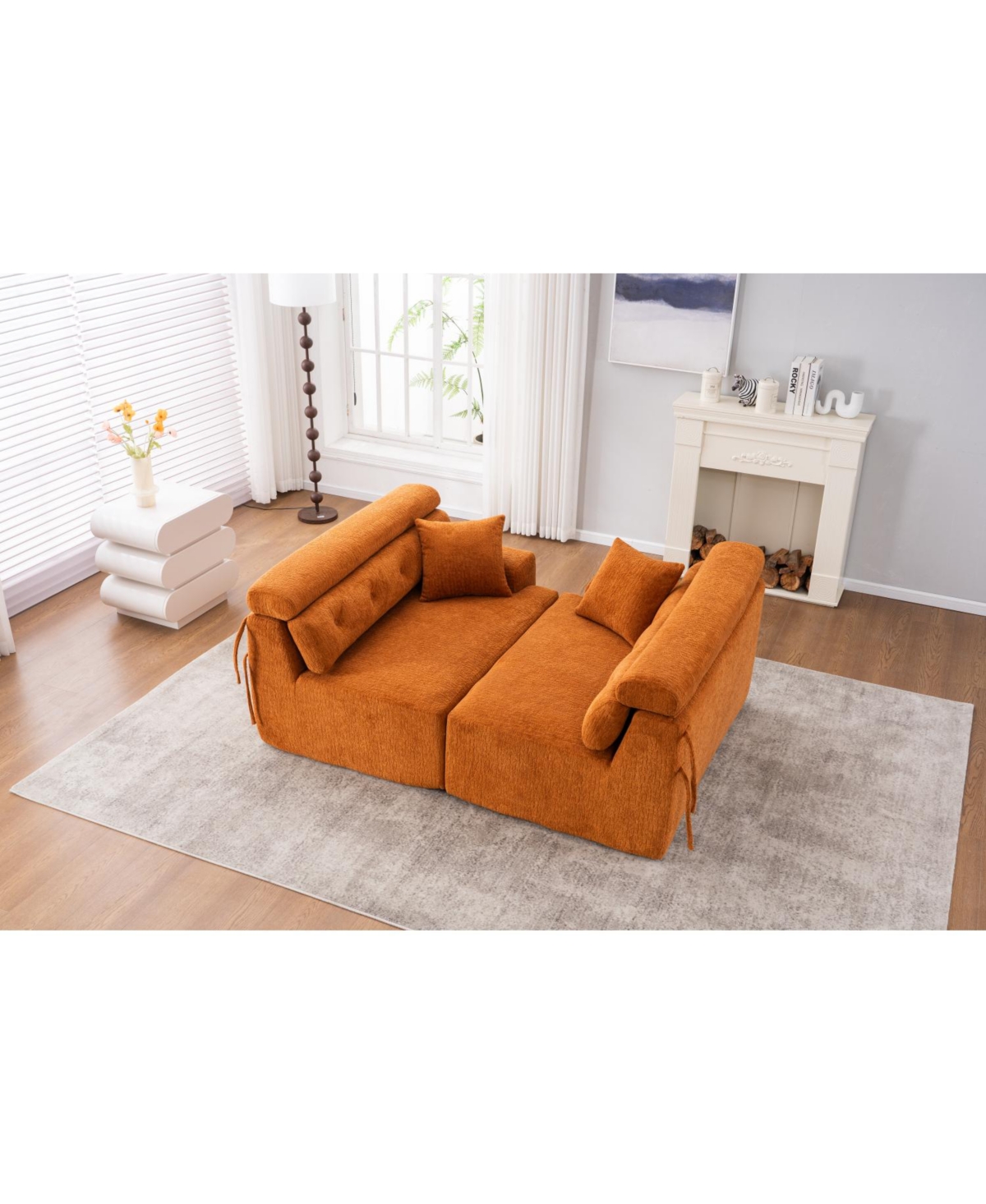 Streamdale Furniture Amber Orange Chenille Sectional Sofa with Pillows