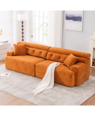 Amber Orange Chenille Sectional Sofa with Pillows