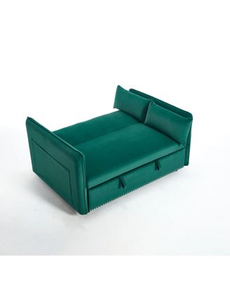 55" Velvet Futon Sofa Bed with Pillows & Side Pockets