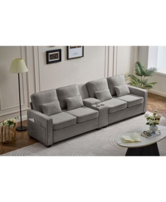 Streamdale 114" Sofa w/ Console, Cupholders, USB Ports, Pillows