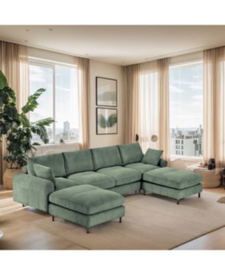 Corduroy Modular Sectional Sofa, Olive Green 6 Seat