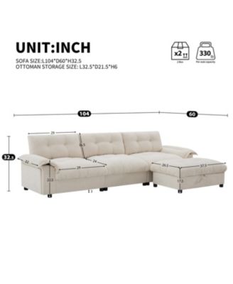 L-Shape Sectional Sofa w/ Ottoman, Charging, Cup Holder, Storage