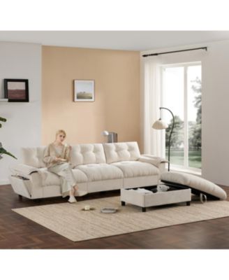 L-Shape Sectional Sofa w/ Ottoman, Charging, Cup Holder, Storage