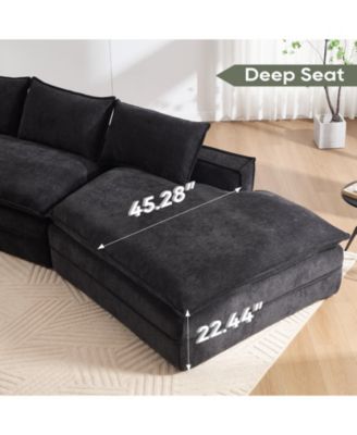  Modern Minimalist Sectional Sofa with Chaise - Black