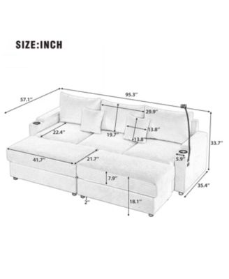 Modern 3-Seater Sectional Sofa w/ Storage, Ottomans, USB, Cup Holders - Grey