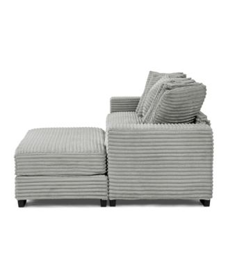 Corduroy Tufted Sleeper Sectional Sofa, L-Shaped Modular Convertible - Gray