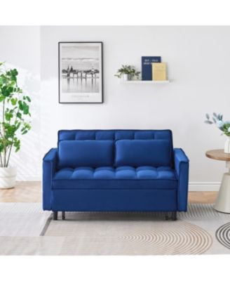 55" Blue Velvet Sofa Bed with Pockets