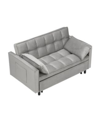 Velvet Loveseat Futon Sofa Bed with Pillows & Pockets - Gray