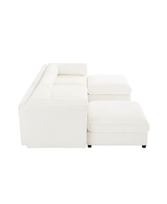 White Chenille Sofa with Storage Ottoman