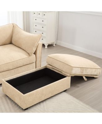 Chenille 3-Seater Sofa w/ Drawers, Crescent Arms
