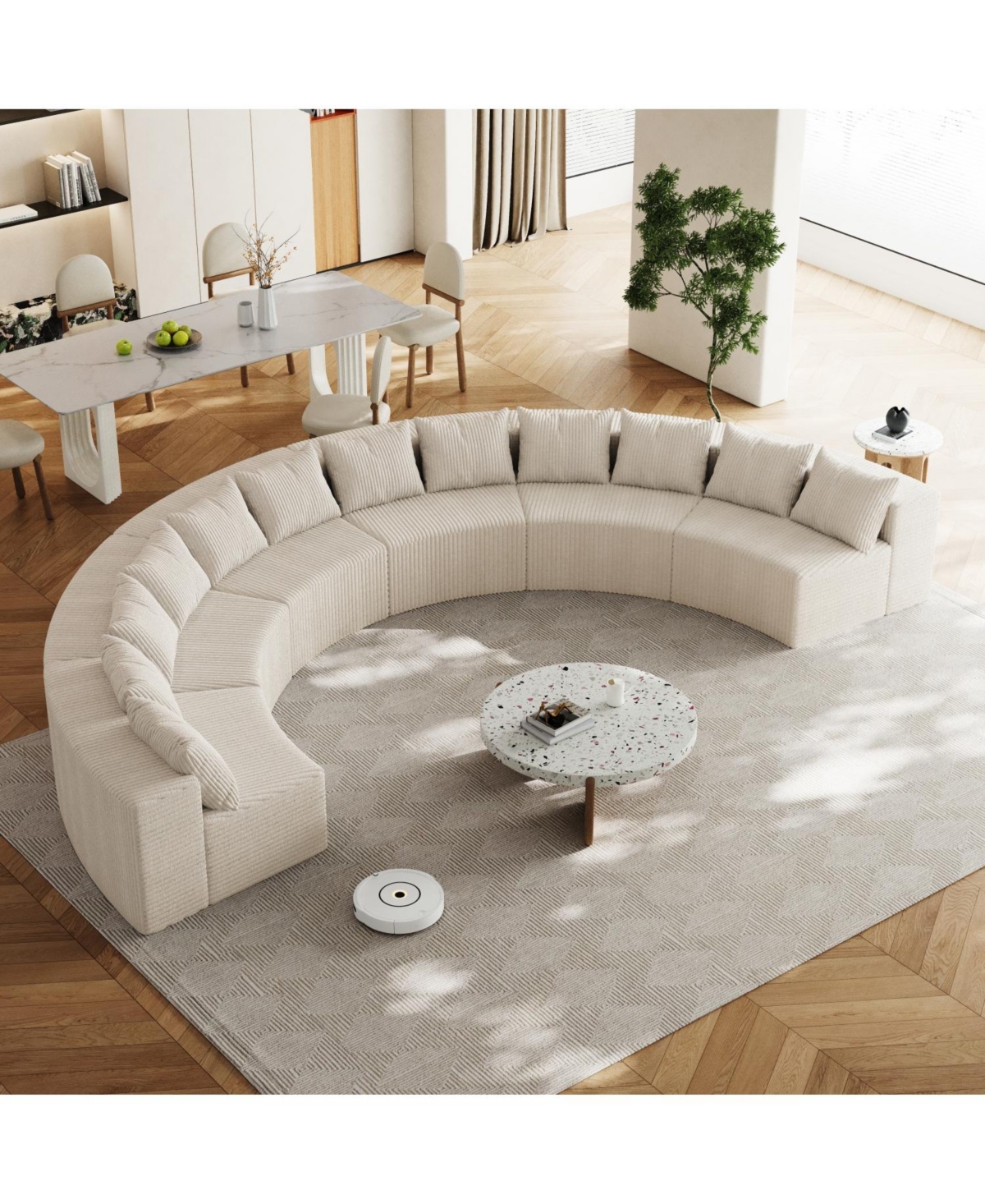 Streamdale Furniture Corduroy Curved Sectional Sofa with 12 Pillows (6 Modules