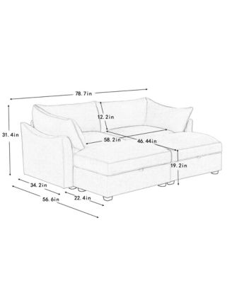 Chenille 2-Seater Sofa with Storage & Footstools - Wheat