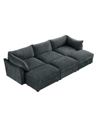 3-Seat Sofa w/ Ottomans & Storage - Chenille Gray