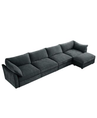 L-Shaped 4-Seat Sectional Sofa with Ottoman