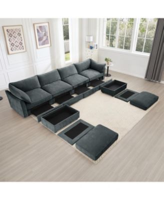 U Shape 4 Seater Sofa with Ottomans & Storage - Chenille Gary