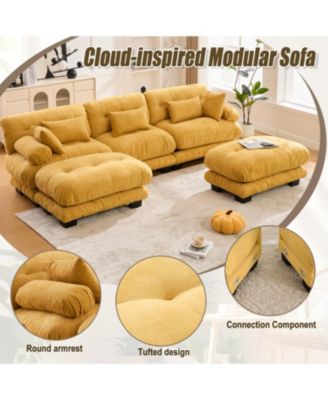Pelletized Velvet Cloud Couch w/ 2 Ottomans & 3 Seater Sofa