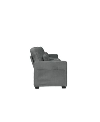 Streamdale 114" Sofa w/ Console, Cupholders, USB Ports, Pillows - Dark Gray