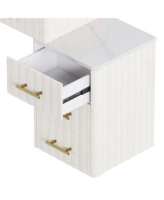 Velvet Vanity Desk Set, Marble Top, Adjustable Storage