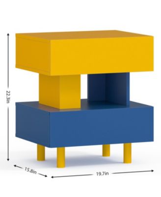 Modern Nightstand End Table - Bedroom, Living Room, Playroom - Yellow & Blue