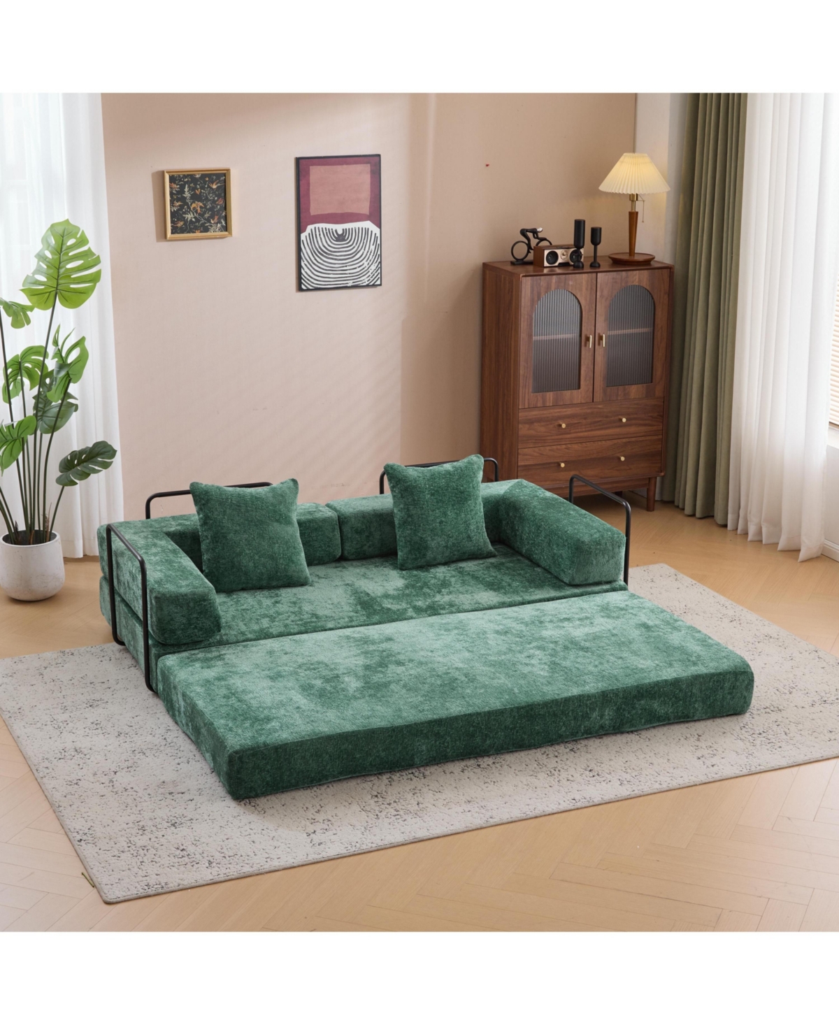 Streamdale Furniture Convertible Floor Sofa Bed with Pillow & Armrest