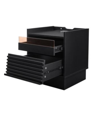 Streamdale Mid Century Nightstand with Charging & LED, 2 Drawers, Bedside/End Table, Black