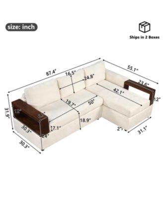 87.4" Sectional Sofa Couch with Reversible Armrests, Beige