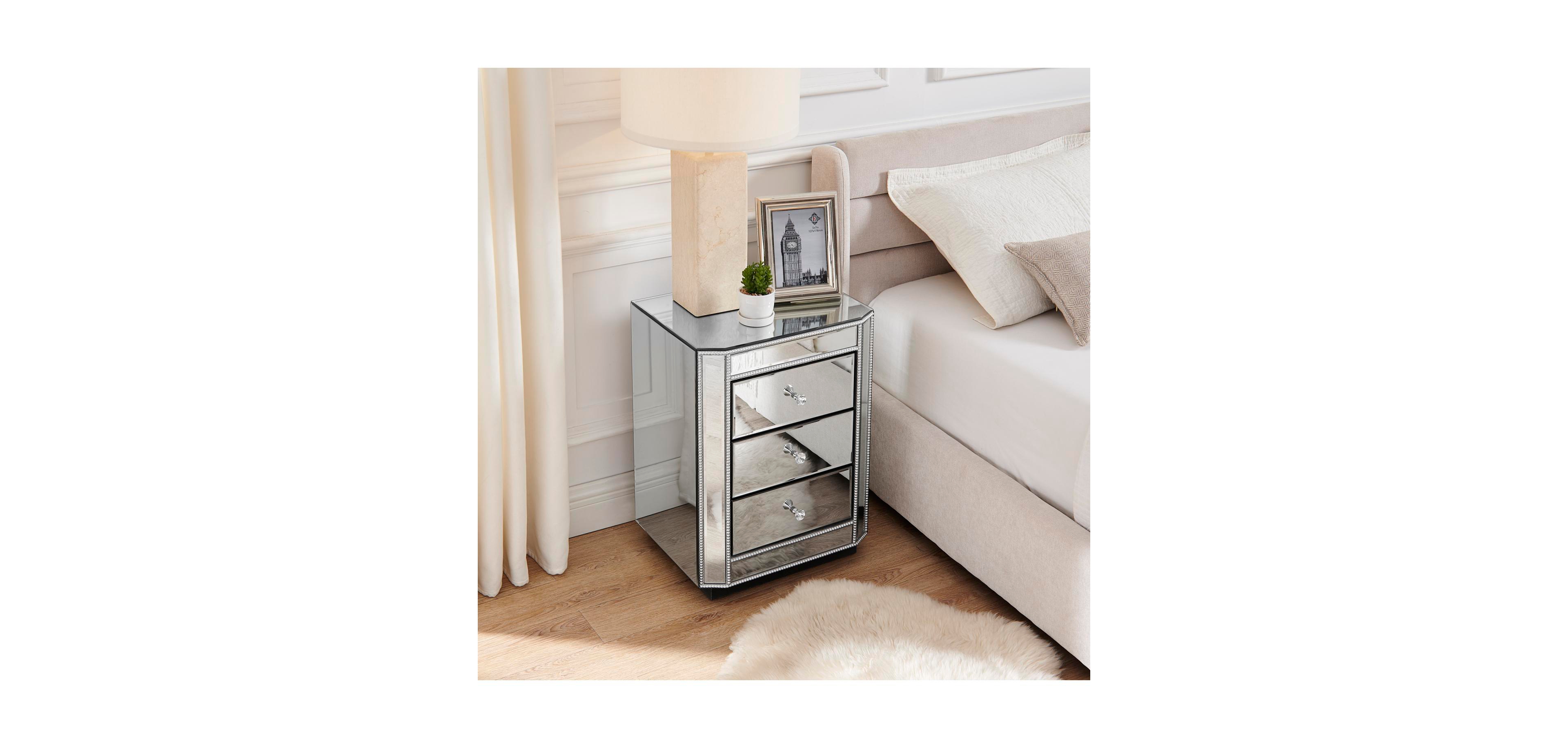 Streamdale Furniture 3-Drawer Mirrored Nightstand/Side Table - Modern Accent Furniture