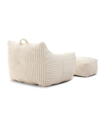  Giant Beige Plush Bean Bag Chair with Footstool