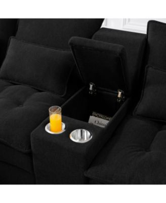 130" U-Shaped Sofa with Console, Cupholders, Sleeper & Chaise (Black)