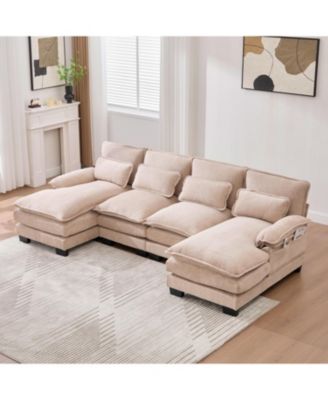 U Shaped Cloud Couch, 110" Chenille Sectional Sofa with Double Chaise
