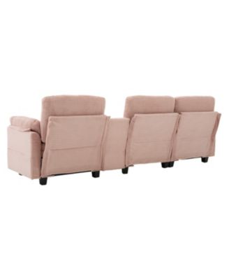 L-Shape Corduroy Sofa- 4-Seater, USB, Storage, Console & Ottoman