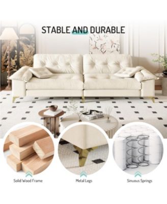 Streamdale Modern 4-Seat Cloud Sofa, Wide Arms, Tufted, Chenille, Beige