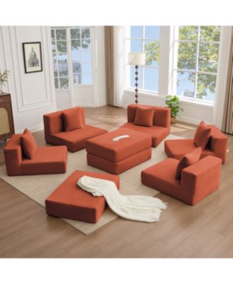 Convertible Corduroy Sectional Sofa with Pillows