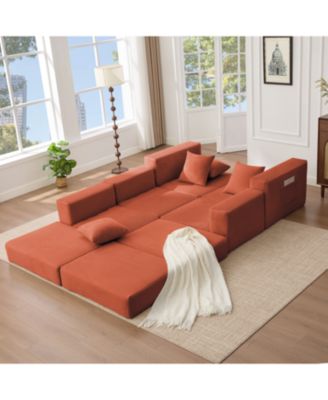 Convertible Corduroy Sectional Sofa with Pillows
