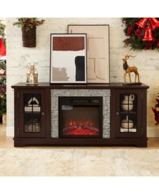  58" TV Stand with Fireplace & Storage - Cherry