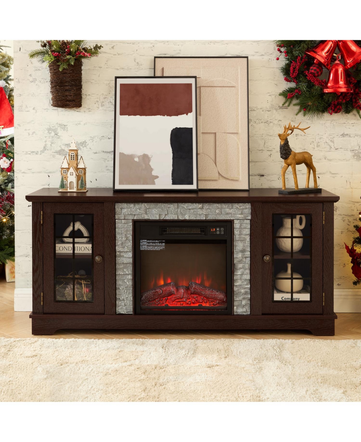 Streamdale Furniture 58" Tv Stand with Fireplace & Storage