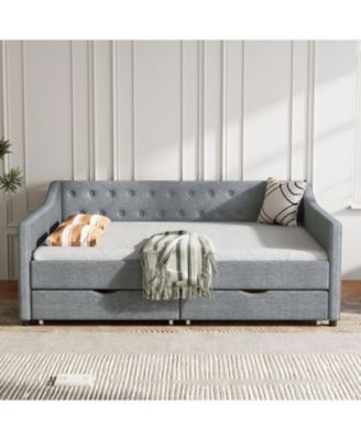 Upholstered Daybed with Drawers & Tufted Back - Light Grey