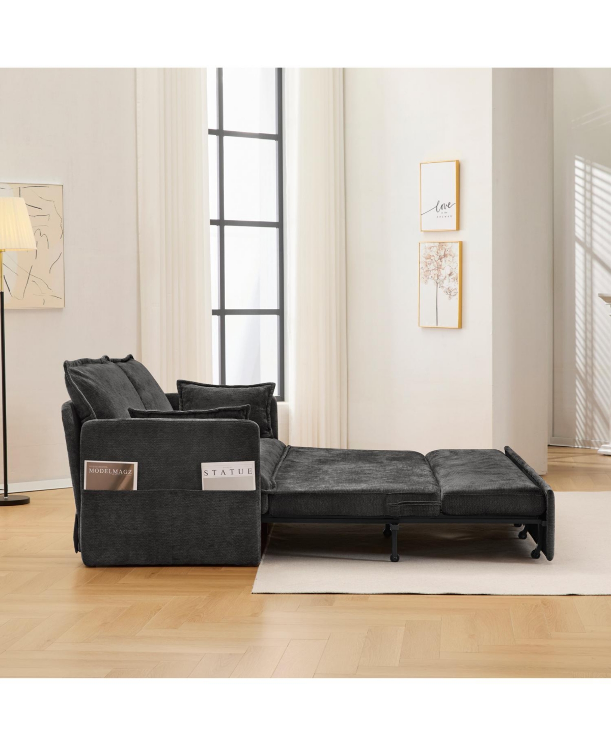 Streamdale Furniture 59.5" Chenille Sleeper Sofa Bed w/ Storage & Usb Charging