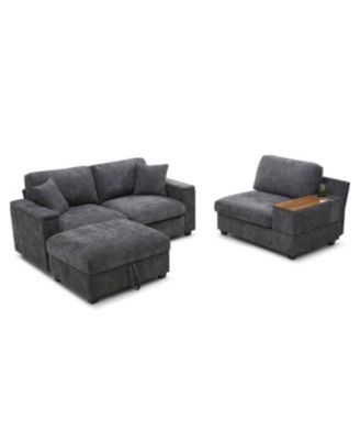  Oversized L-Shaped Sectional Sofa with Drop Down Table & Storage Ottoman