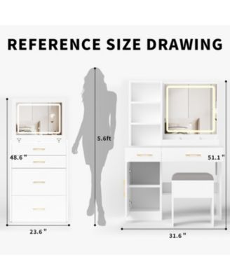 Vanity Desk with Lighted Mirror, Power Outlet & Storage