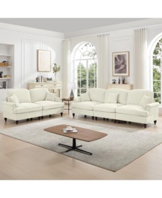 Modular Sofa Set- Flared Arms, Removable Skirts, Spindle Legs